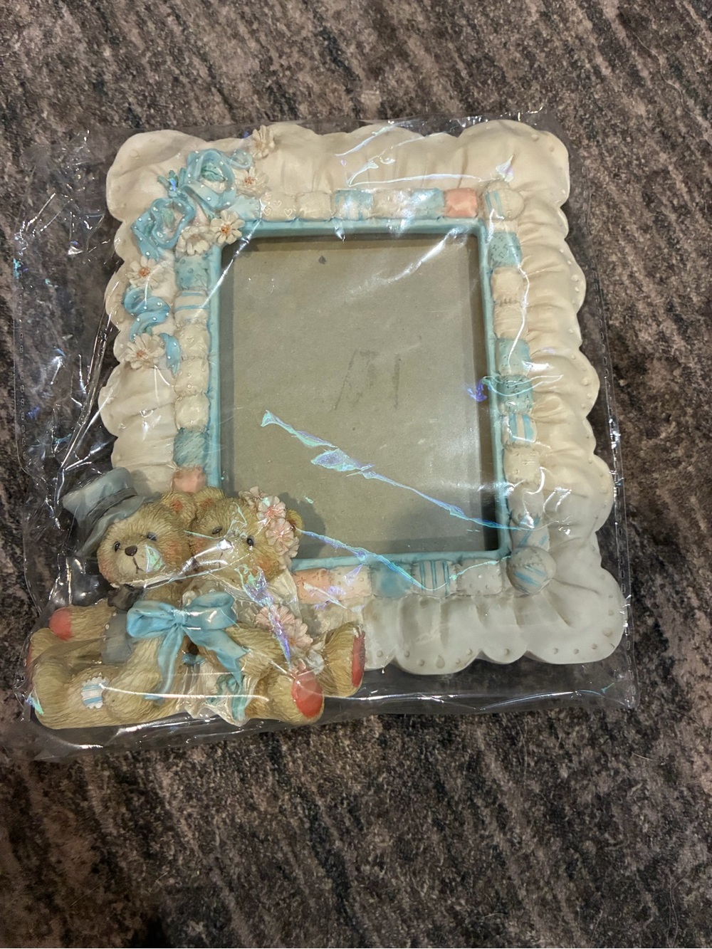 Decorative Cream and Blue Teddy Bear Photo Frame - Brand Unspecified